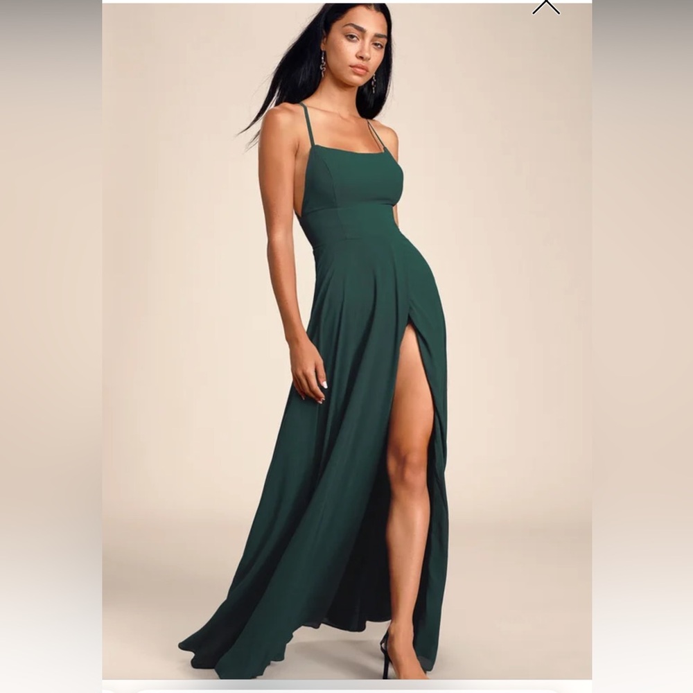 Lulu’s Dreamy Romance Forest Green Backless Maxi Dress